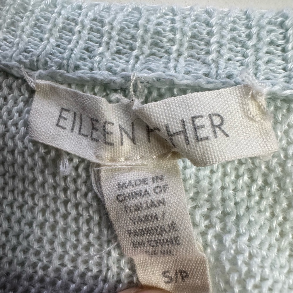 Eileen Fisher Women’s Sz S Italian Yarn 100% Linen Light Blue Green Sweater - Picture 3 of 7